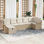 Conjunto de sofá de jardín 7 pcs Beige y Crema ratán sintético