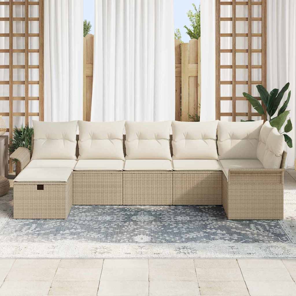 Conjunto de sofá de jardín 7 pcs Beige y Crema ratán sintético