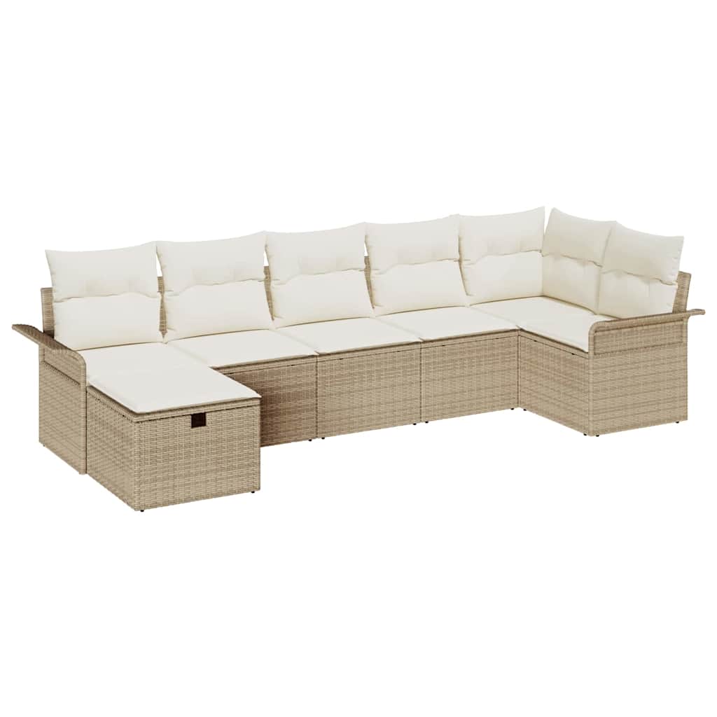 Conjunto de sofá de jardín 7 pcs Beige y Crema ratán sintético