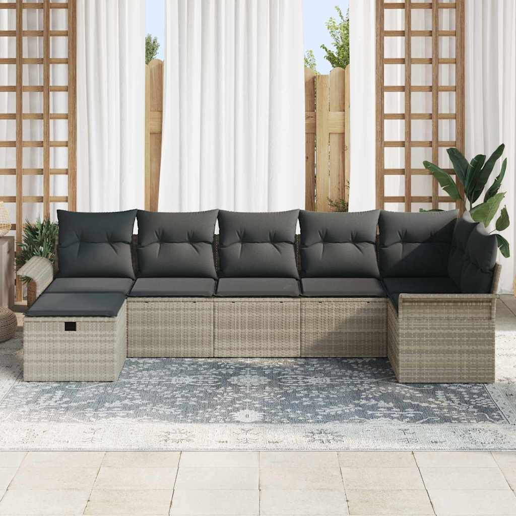 Conjunto de sofá de jardín 7 pcs Gris Claro ratán sintético