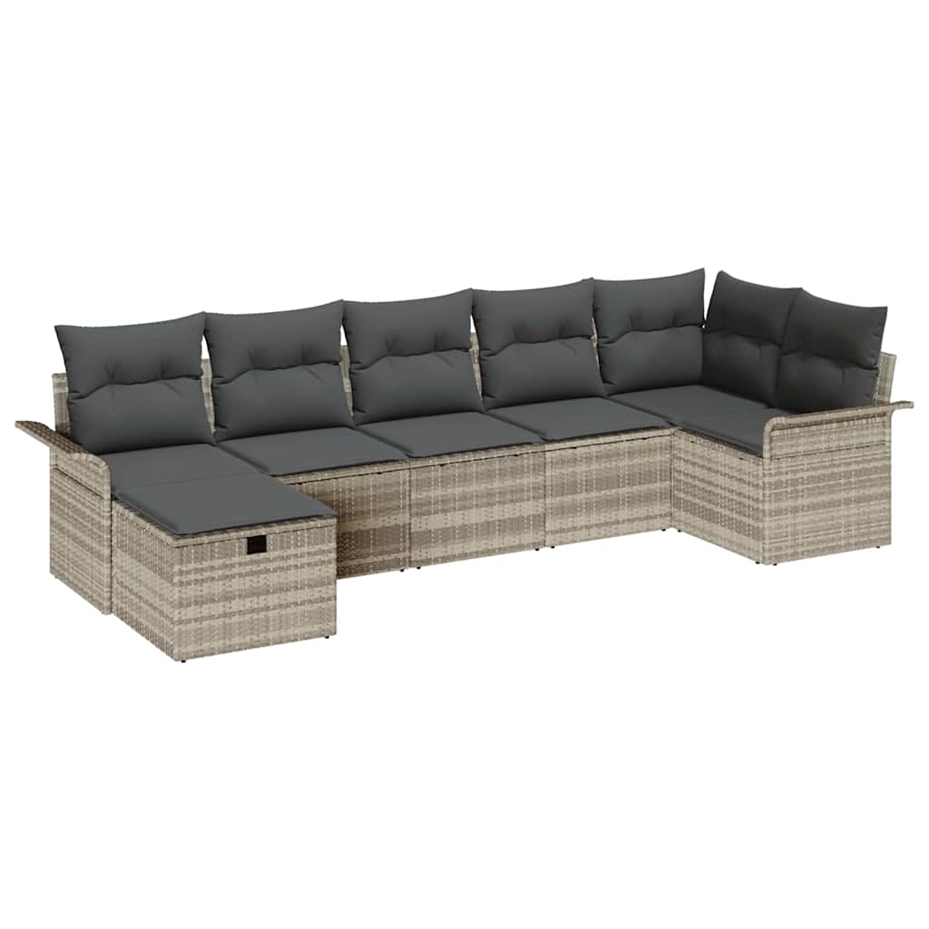 Conjunto de sofá de jardín 7 pcs Gris Claro ratán sintético
