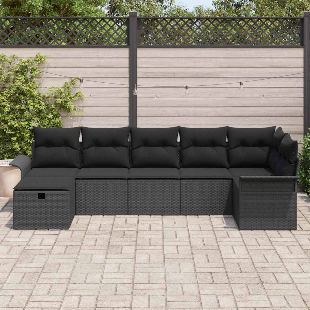 Conjunto de sofá de jardín Manual 7 pcs Negro ratán sintético