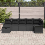 Conjunto de sofá de jardín Manual 7 pcs Negro ratán sintético
