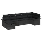 Conjunto de sofá de jardín Manual 7 pcs Negro ratán sintético