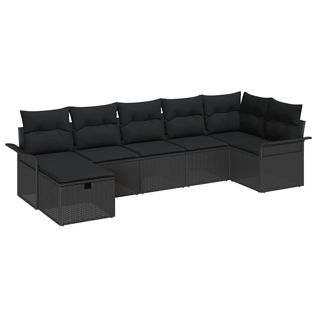 Conjunto de sofá de jardín Manual 7 pcs Negro ratán sintético