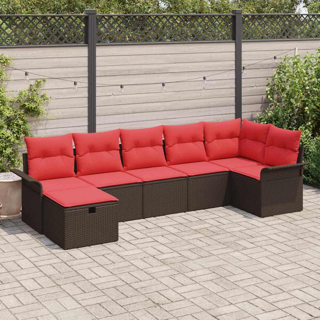 Conjunto de sofá de jardín 7 pcs Gris y marino ratán sintético