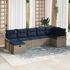 Conjunto de sofá de jardín 7 pcs Gris y marino ratán sintético