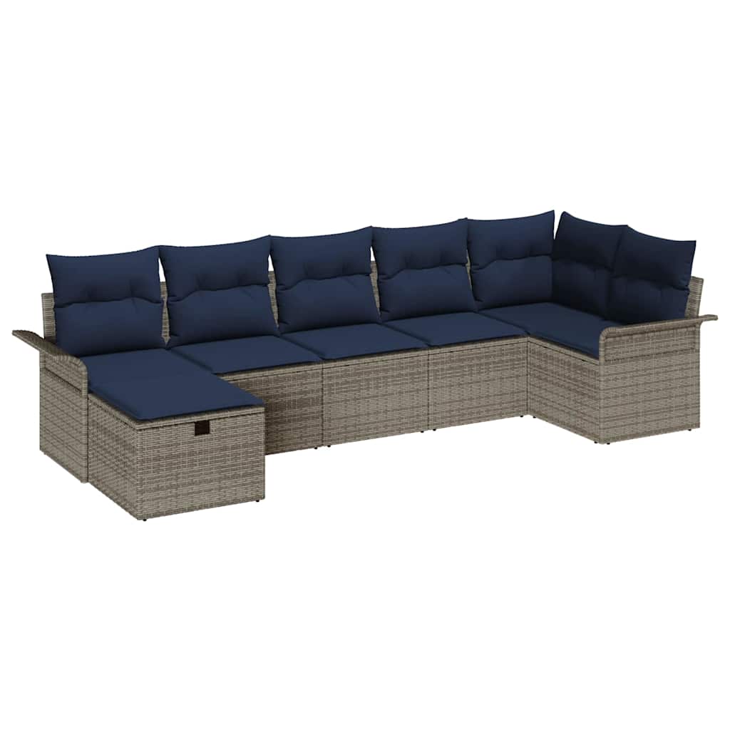 Conjunto de sofá de jardín 7 pcs Gris y marino ratán sintético