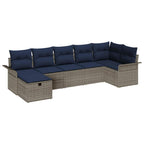 Conjunto de sofá de jardín 7 pcs Gris y marino ratán sintético
