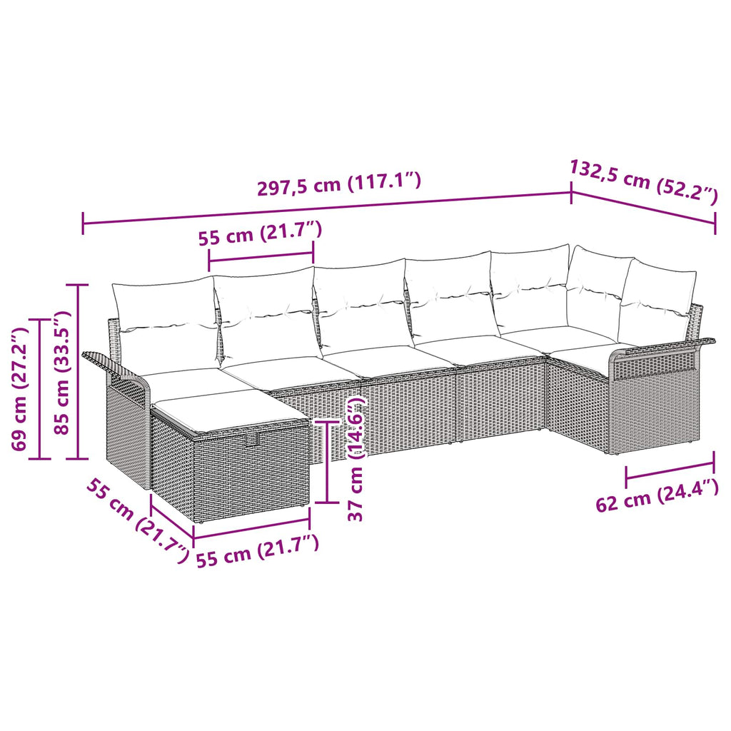 Conjunto de sofá de jardín 7 pcs Gris y marino ratán sintético