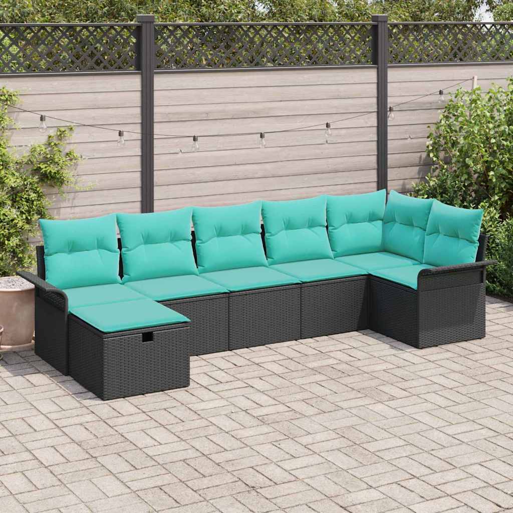Conjunto de sofá de jardín 7 pcs Gris y marino ratán sintético