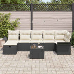 Conjunto de sofá de jardín 8 pcs Negro y crema ratán sintético