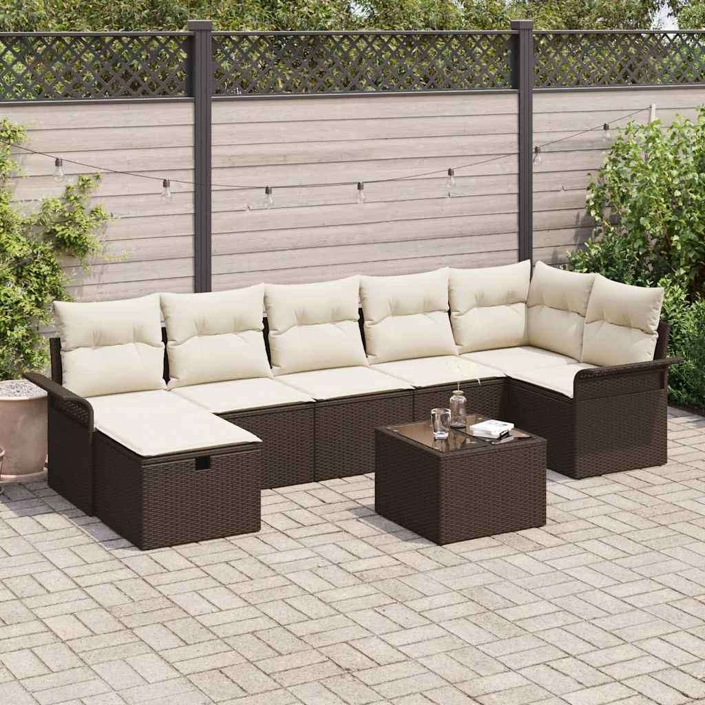 Conjunto de sofá de jardín 8 pcs Marrón y crema ratán sintético