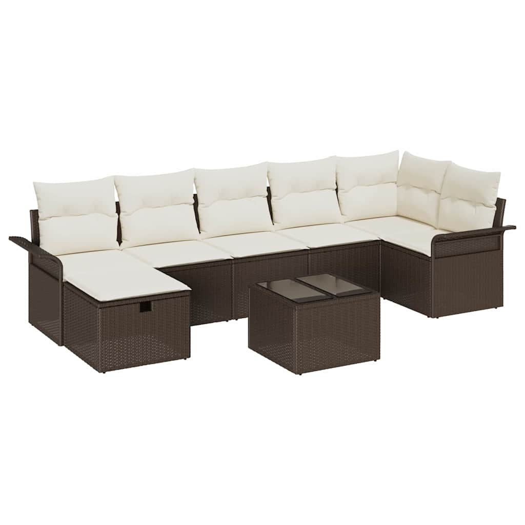 Conjunto de sofá de jardín 8 pcs Marrón y crema ratán sintético