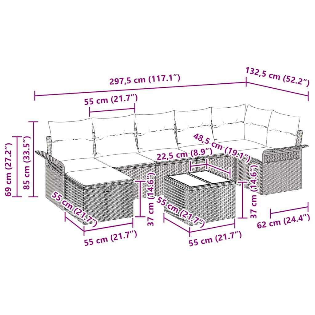 Conjunto de sofá de jardín 8 pcs Marrón y crema ratán sintético