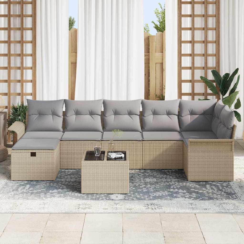 Conjunto de sofá de jardín con cojín 8 pcs Beige y Gris Claro