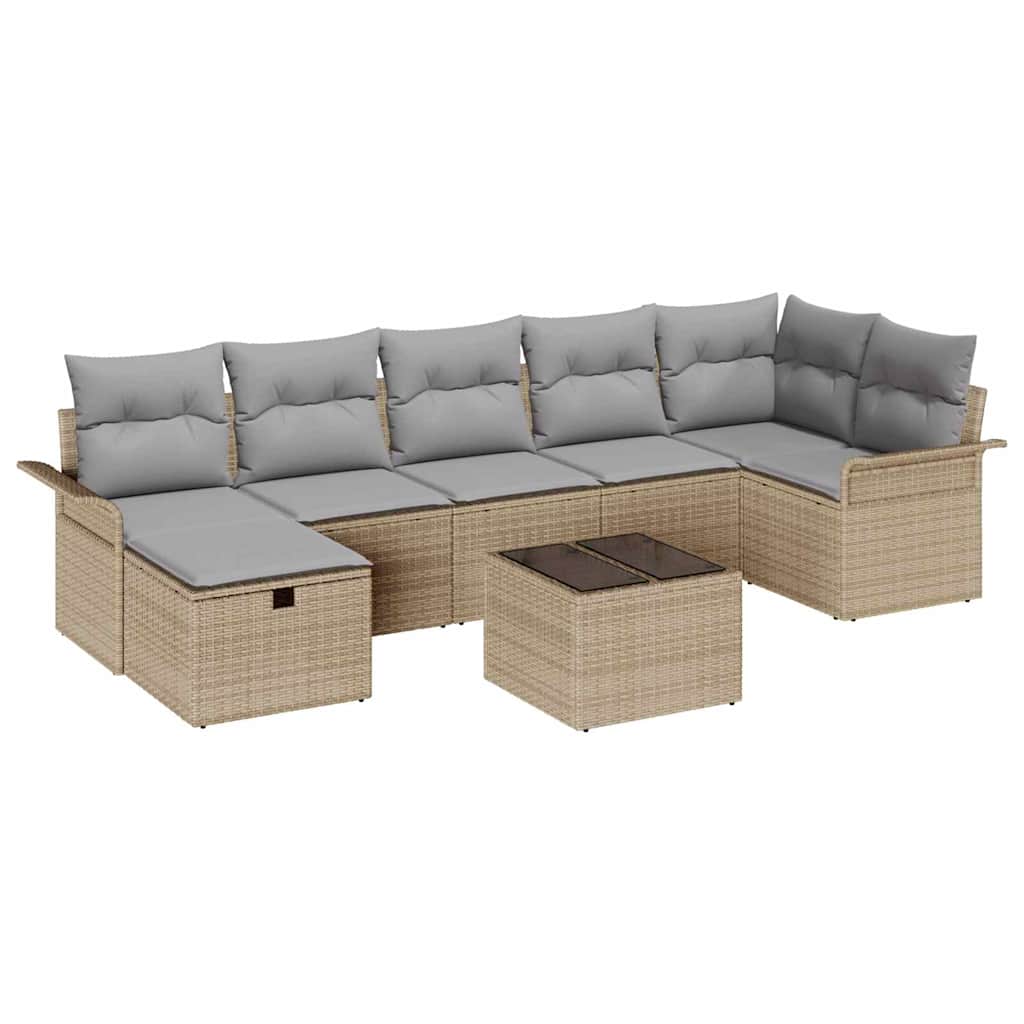 Conjunto de sofá de jardín con cojín 8 pcs Beige y Gris Claro