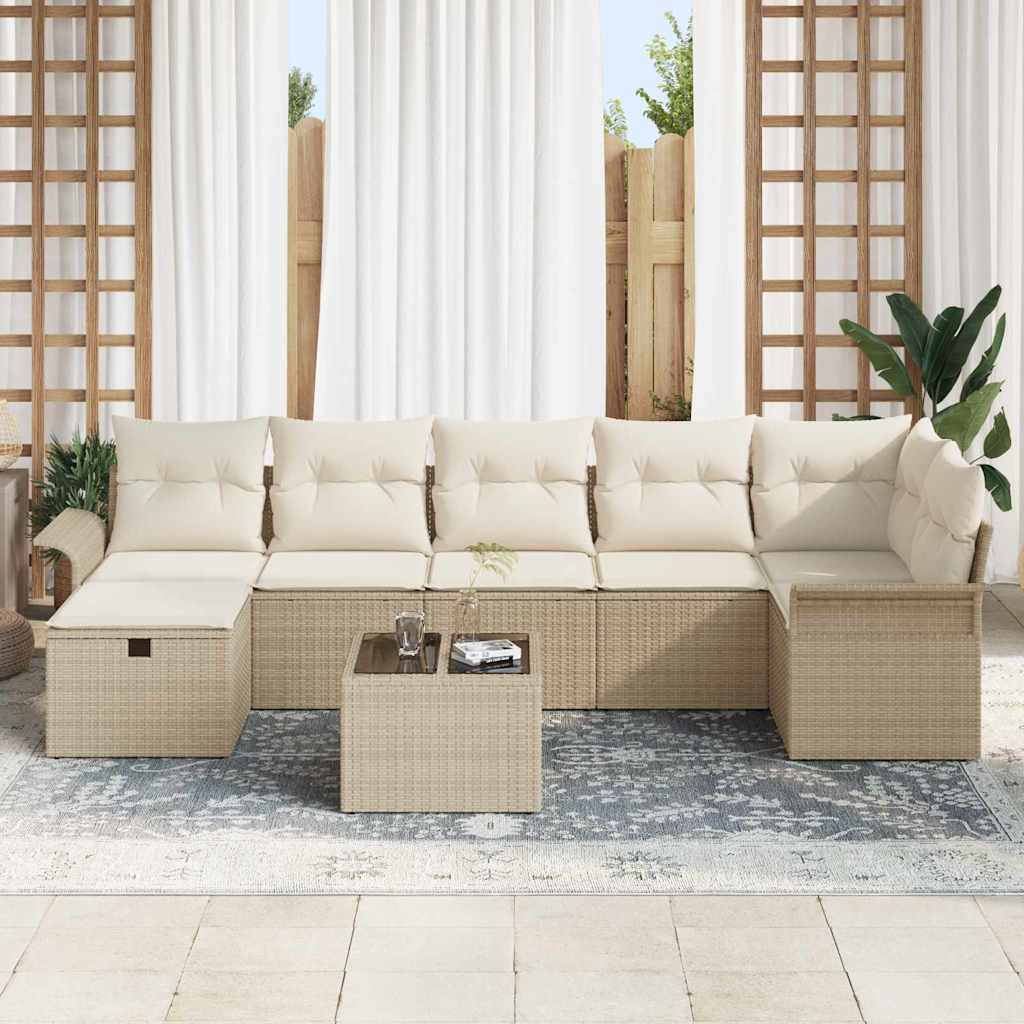 Conjunto de sofá de jardín 8 pcs Beige y Crema ratán sintético