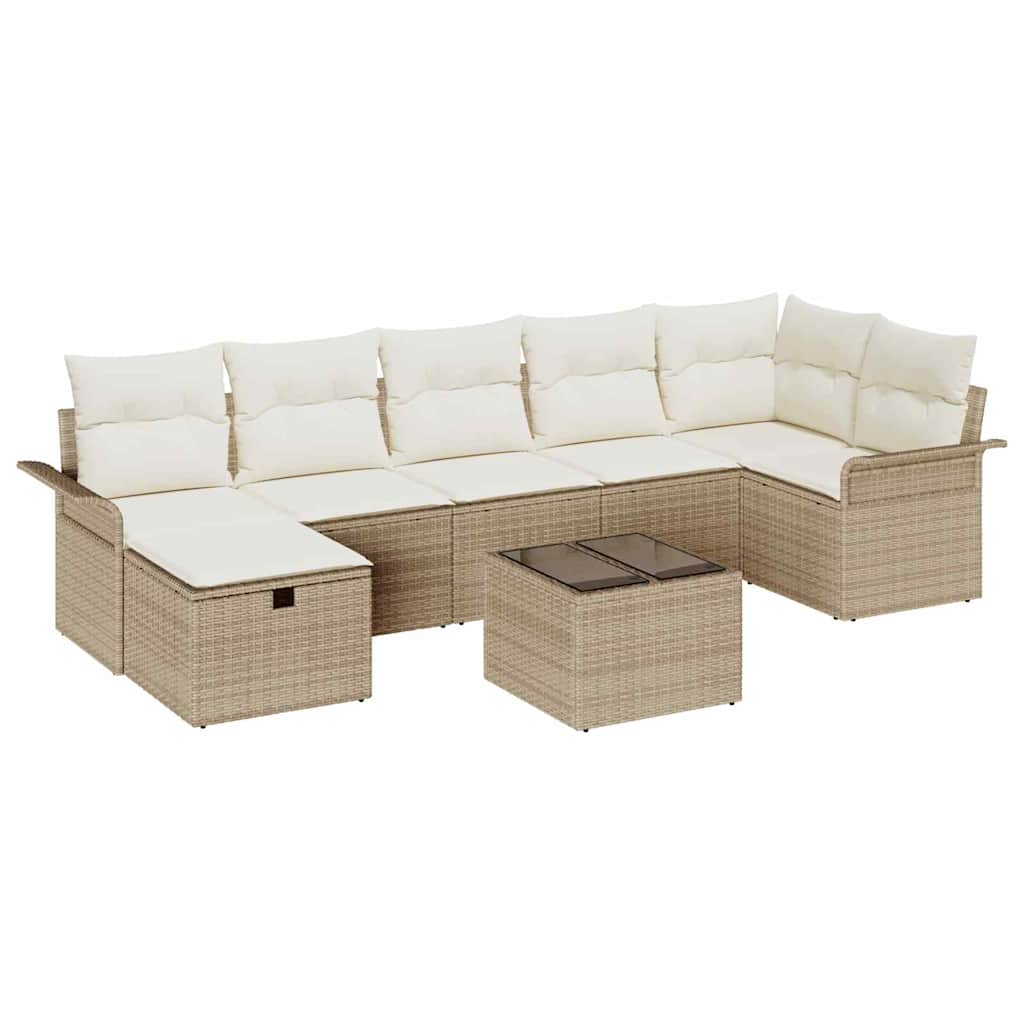 Conjunto de sofá de jardín 8 pcs Beige y Crema ratán sintético