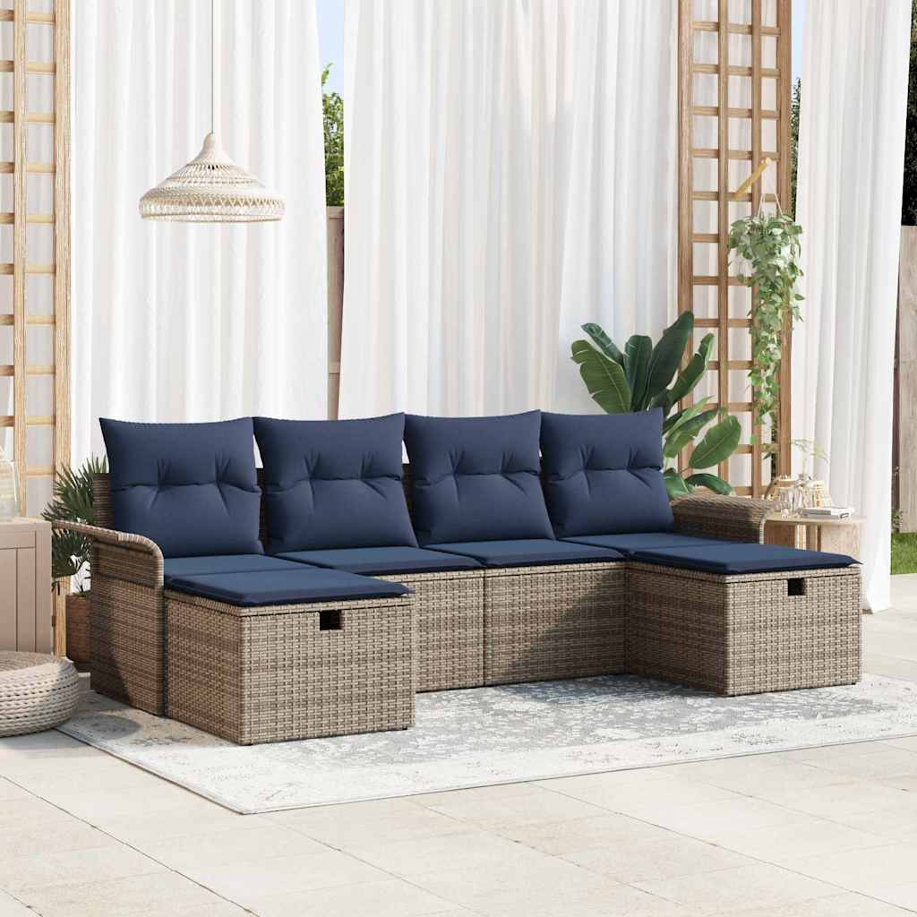 Conjunto de sofá de jardín 11 pcs Gris Rattan de Poliéster