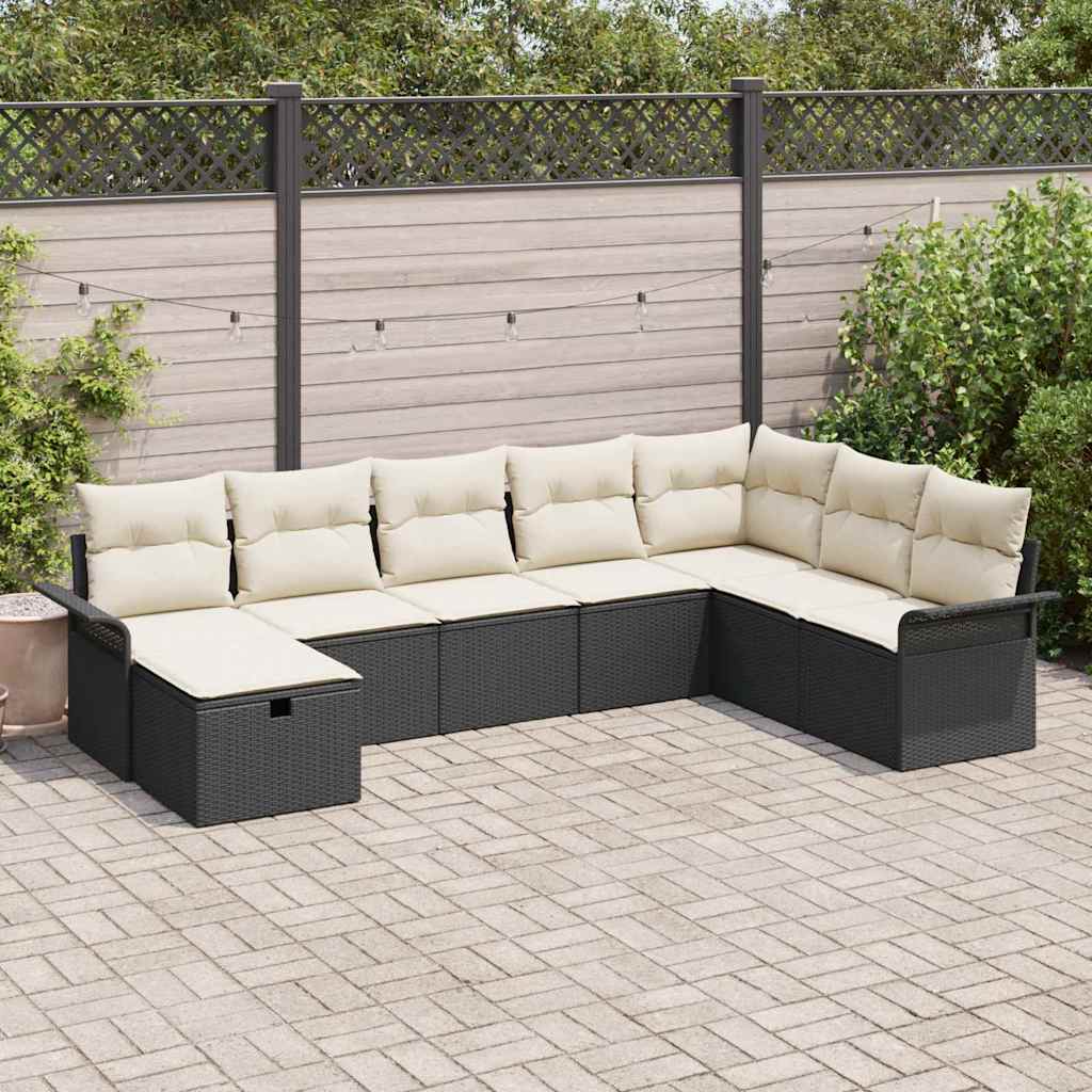 Conjunto de sofá de jardín 8 pcs Negro y crema ratán sintético