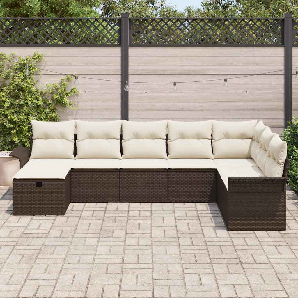Conjunto de sofá de jardín 8 pcs Marrón y crema ratán sintético