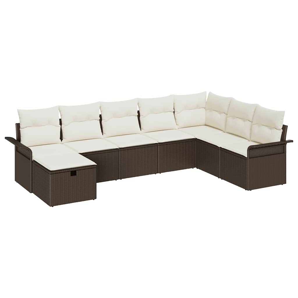 Conjunto de sofá de jardín 8 pcs Marrón y crema ratán sintético