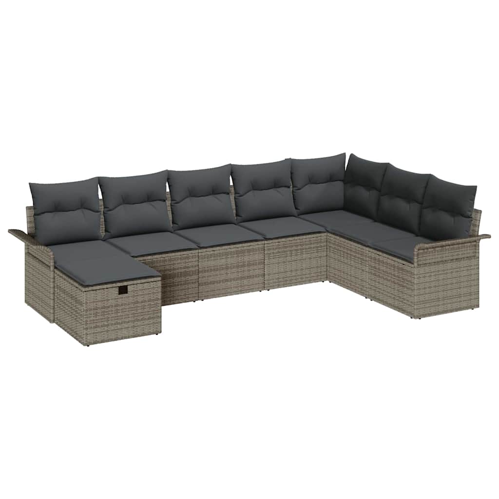 Conjunto de sofá de jardín con cojín 8 pcs Gris ratán sintético