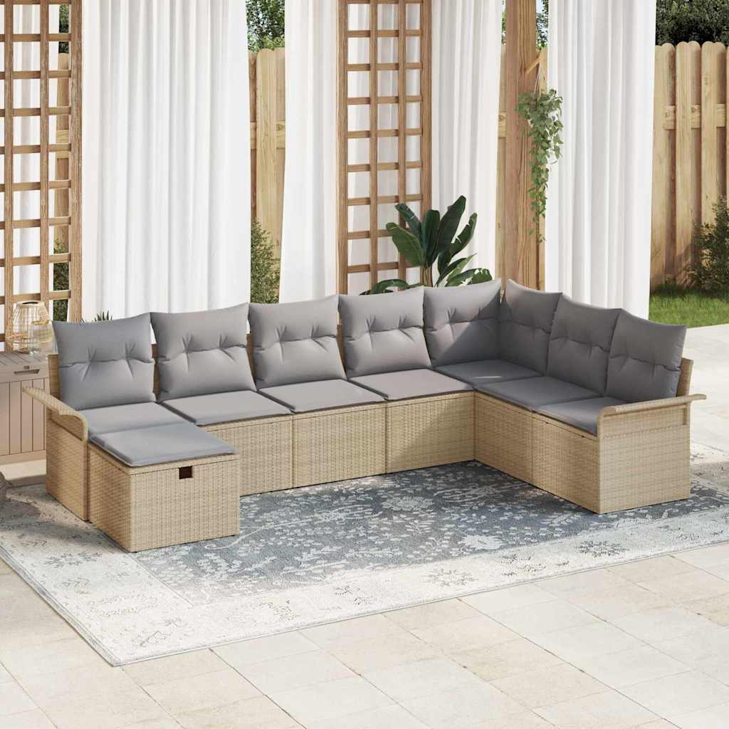 Conjunto de sofá de jardín con cojín 8 pcs Beige y Gris Claro