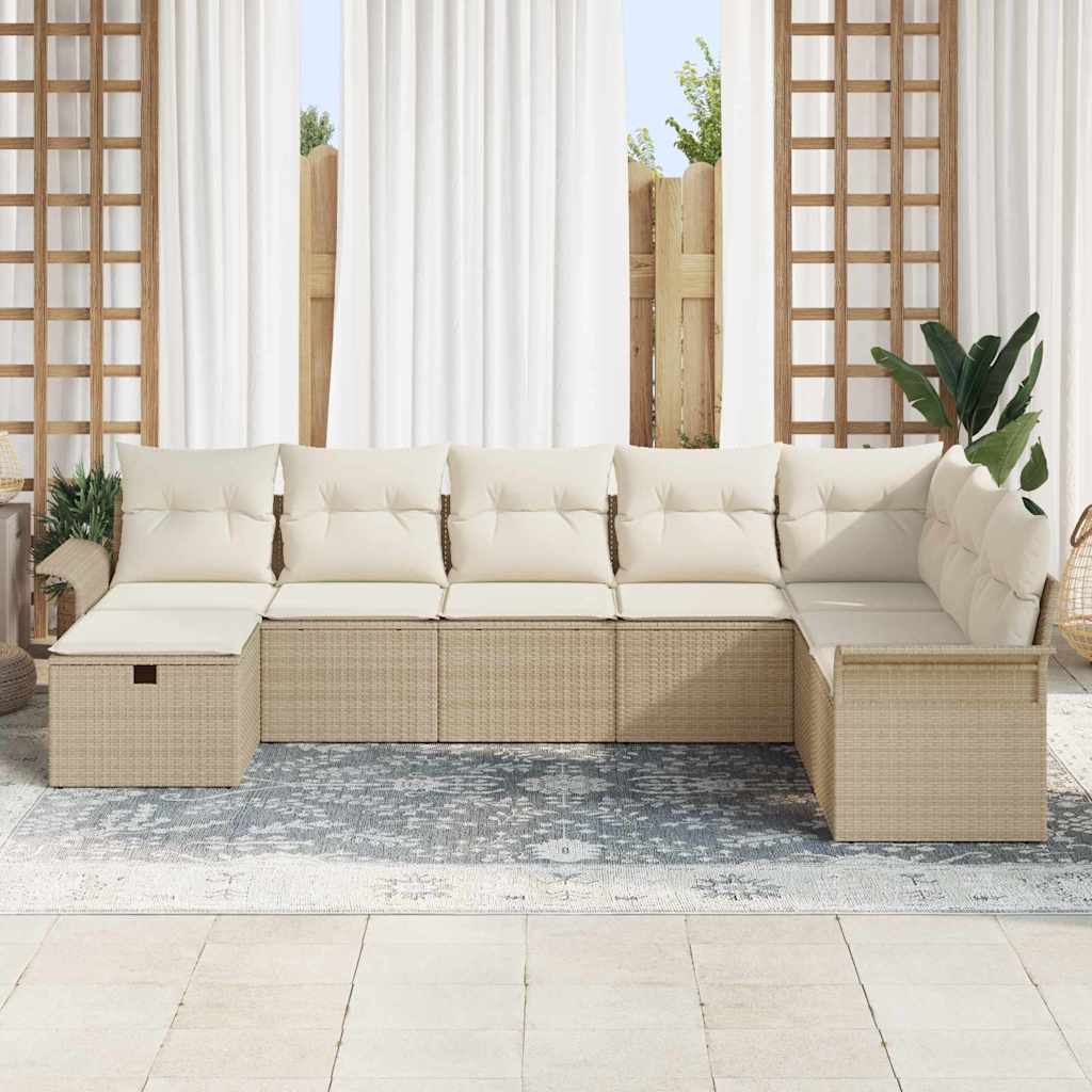 Conjunto de sofá de jardín 8 pcs Beige y Crema ratán sintético