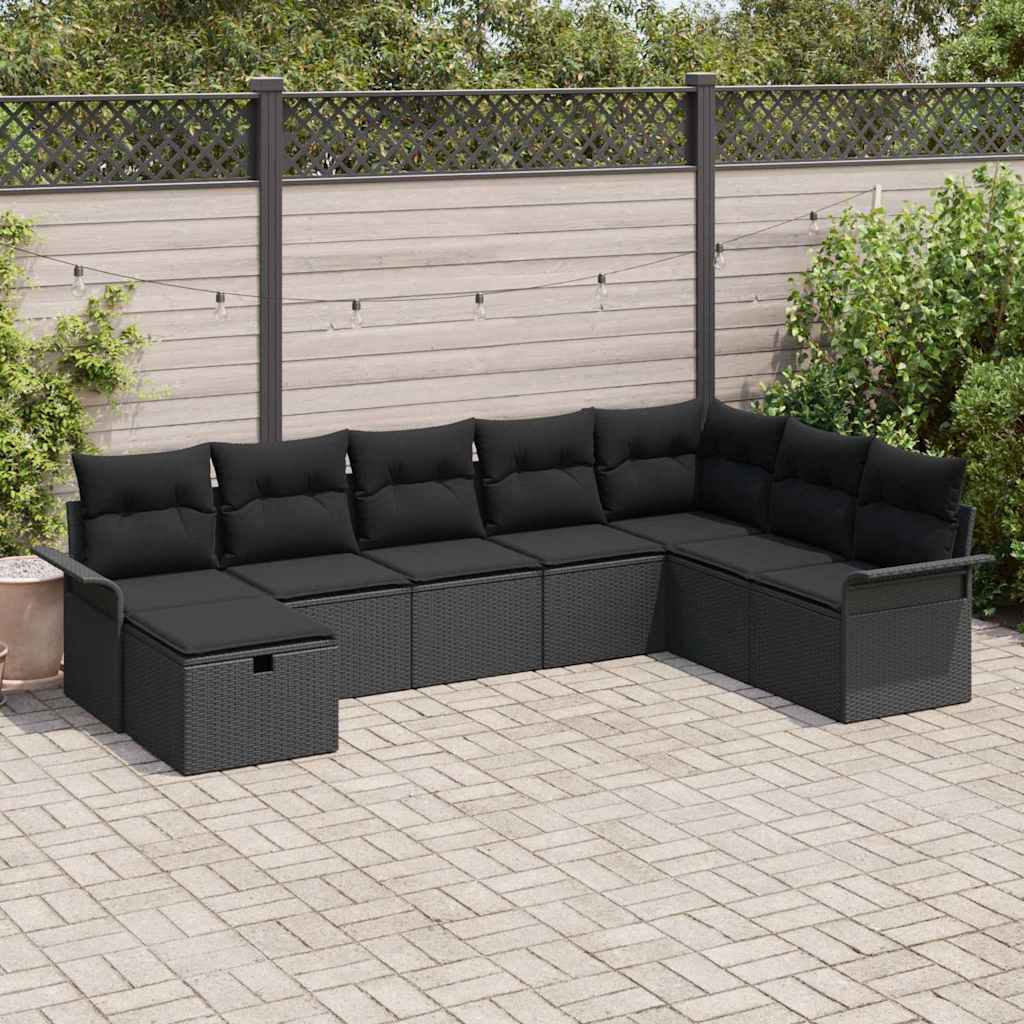 Conjunto de sofá de jardín Manual 8 pcs Negro ratán sintético