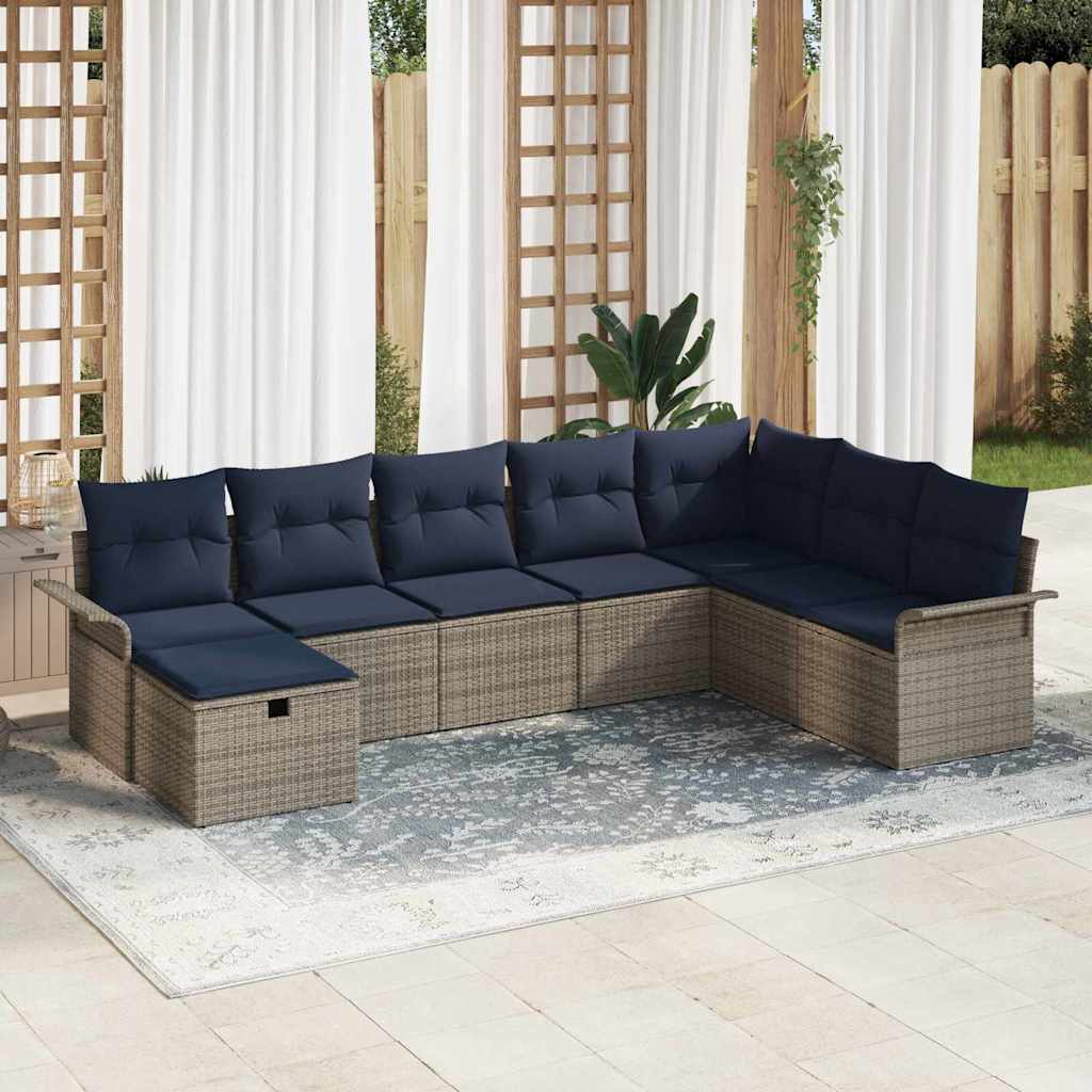 Conjunto de sofá de jardín 8 pcs Gris y marino ratán sintético