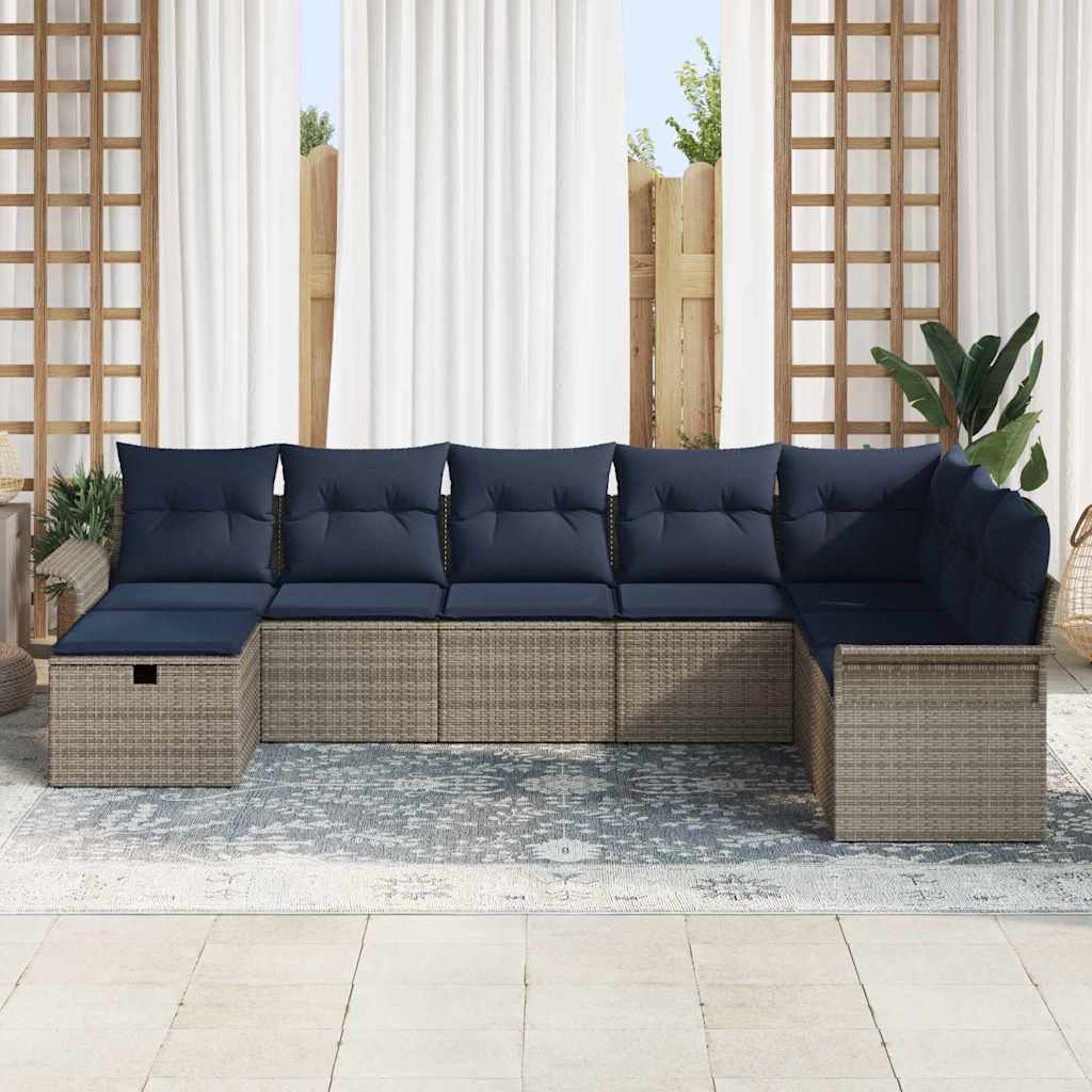 Conjunto de sofá de jardín 8 pcs Gris y marino ratán sintético