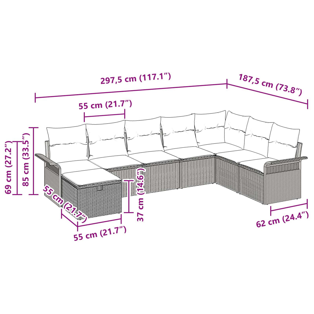 Conjunto de sofá de jardín 8 pcs Gris y marino ratán sintético