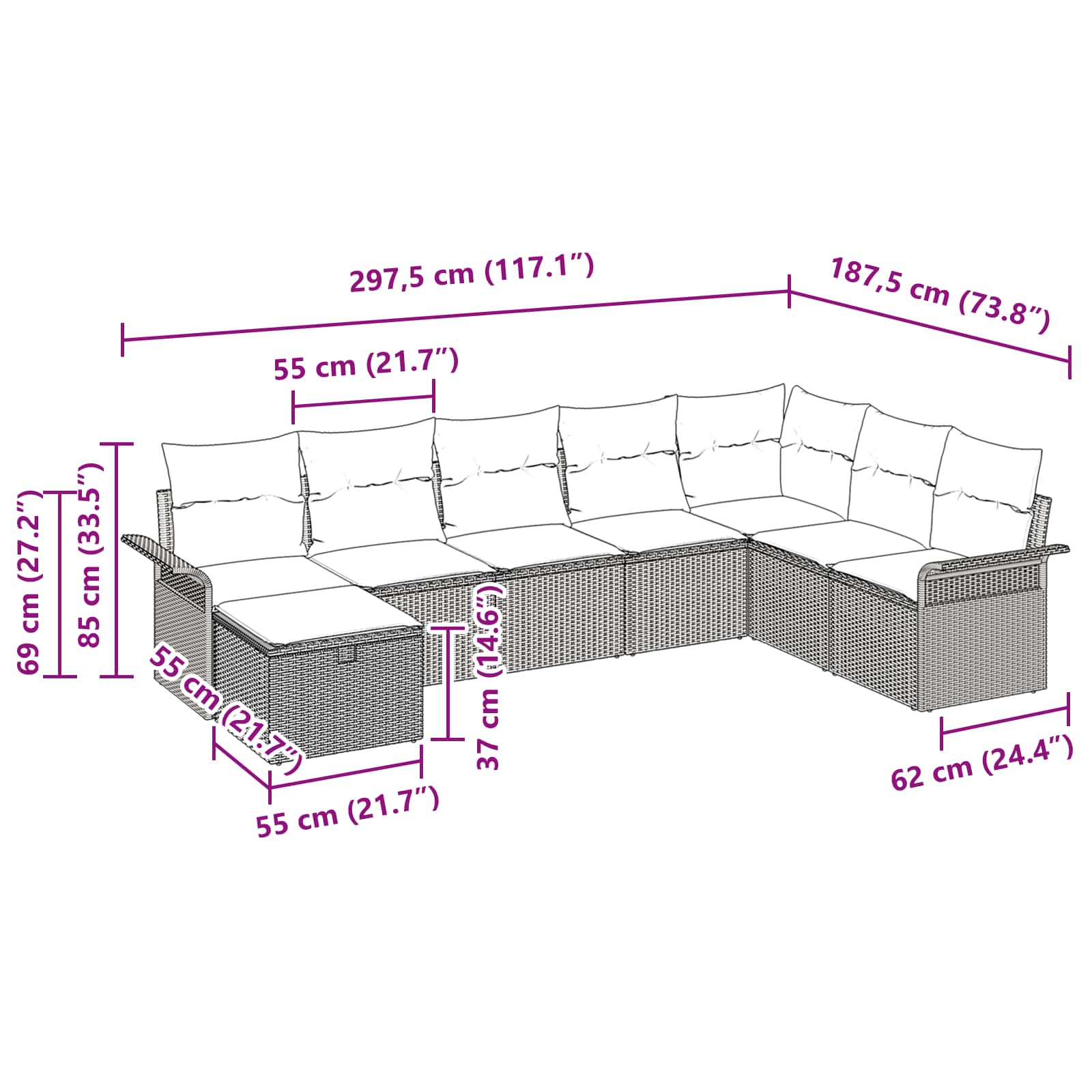 Conjunto de sofá de jardín 8 pcs Gris y marino ratán sintético