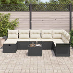 Conjunto de sofá de jardín 9 pcs Negro y crema ratán sintético