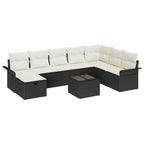 Conjunto de sofá de jardín 9 pcs Negro y crema ratán sintético