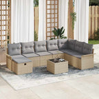 Conjunto de sofá de jardín con cojín 9 pcs Beige y Gris Claro