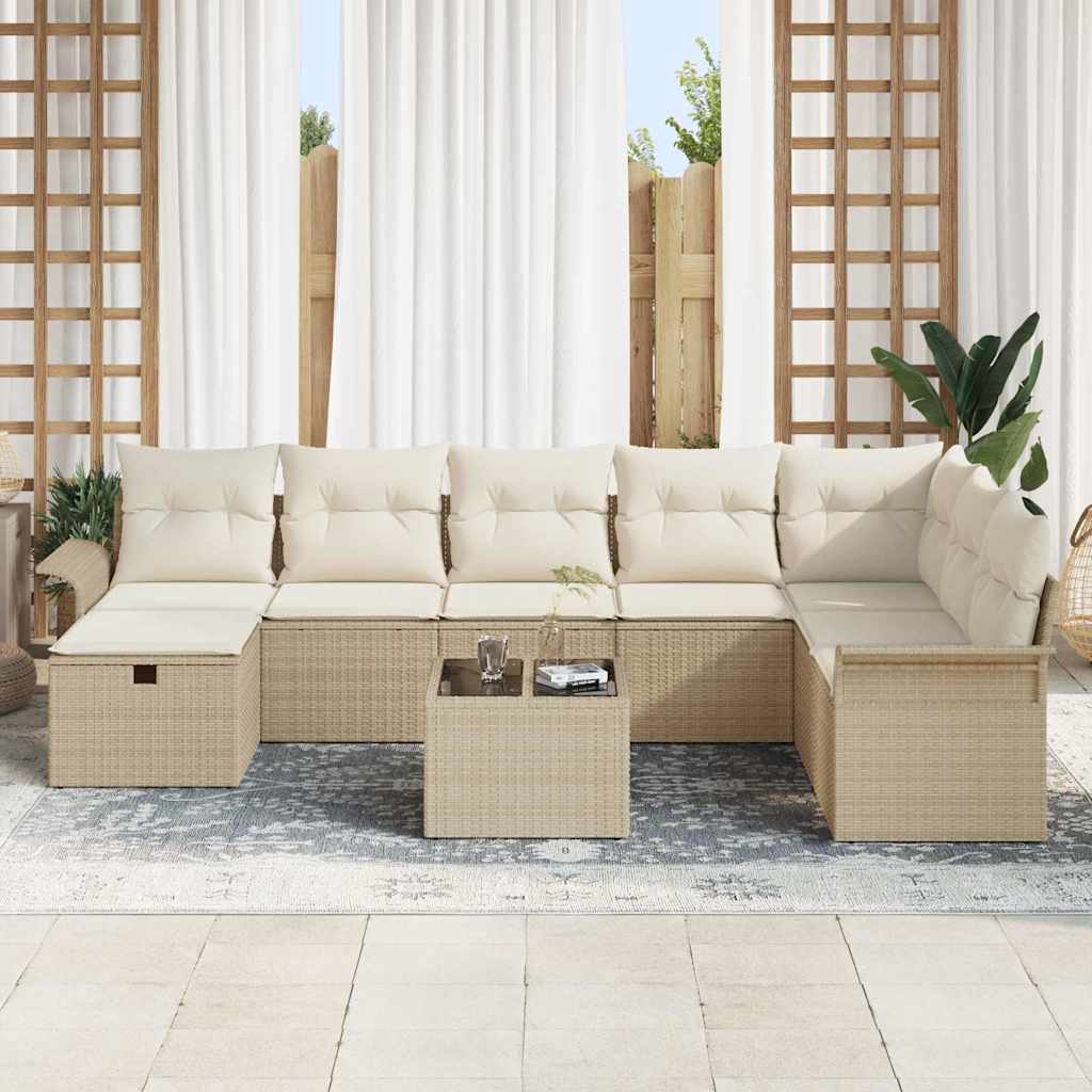 Conjunto de sofá de jardín 9 pcs Beige y Crema ratán sintético