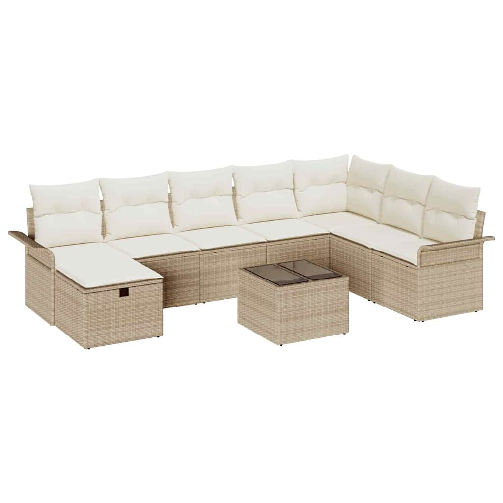 Conjunto de sofá de jardín 9 pcs Beige y Crema ratán sintético
