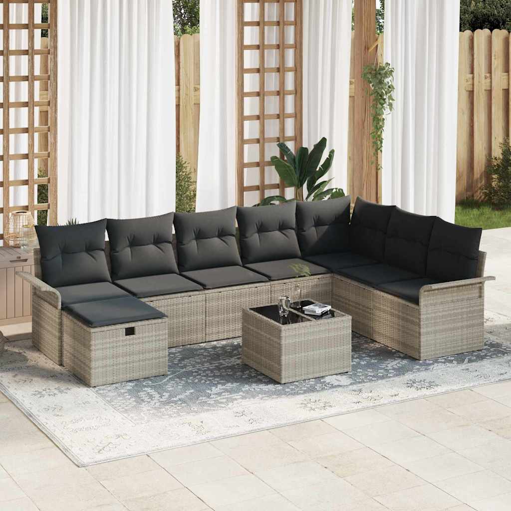 Conjunto de sofá de jardín 9 pcs Gris Claro ratán sintético