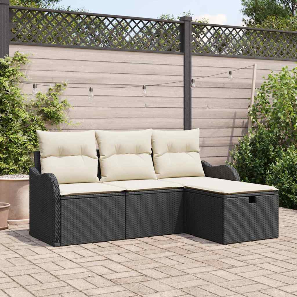 Conjunto de sofás de jardín 4 pcs Beige y Crema ratán sintético