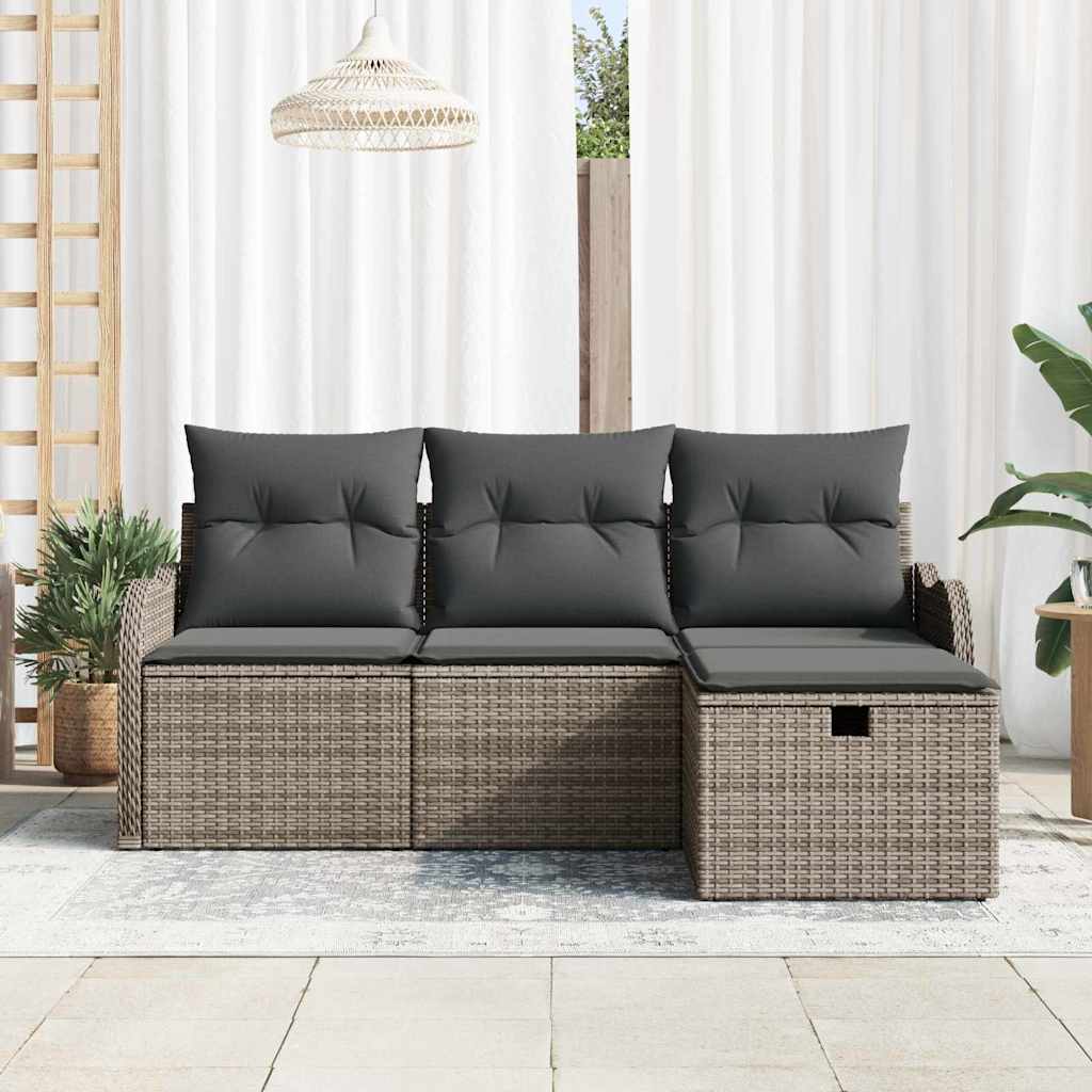 Conjunto de sofás de jardín Manual 4 pcs Gris ratán sintético