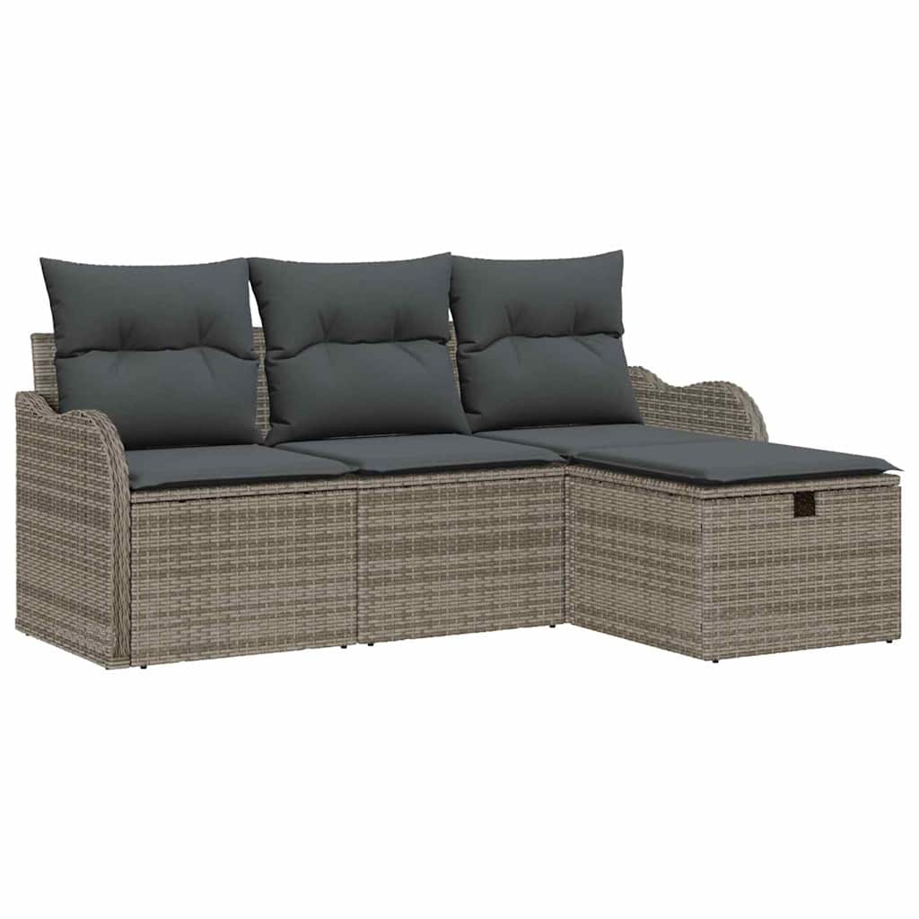 Conjunto de sofás de jardín Manual 4 pcs Gris ratán sintético