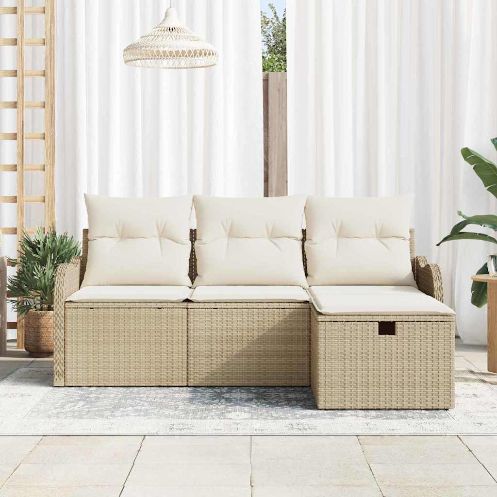 Conjunto de sofás de jardín 4 pcs Beige y Crema ratán sintético
