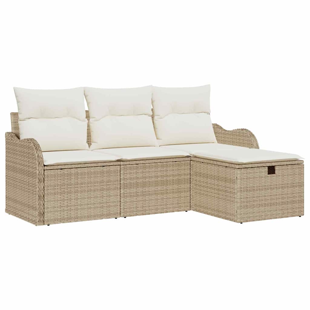 Conjunto de sofás de jardín 4 pcs Beige y Crema ratán sintético