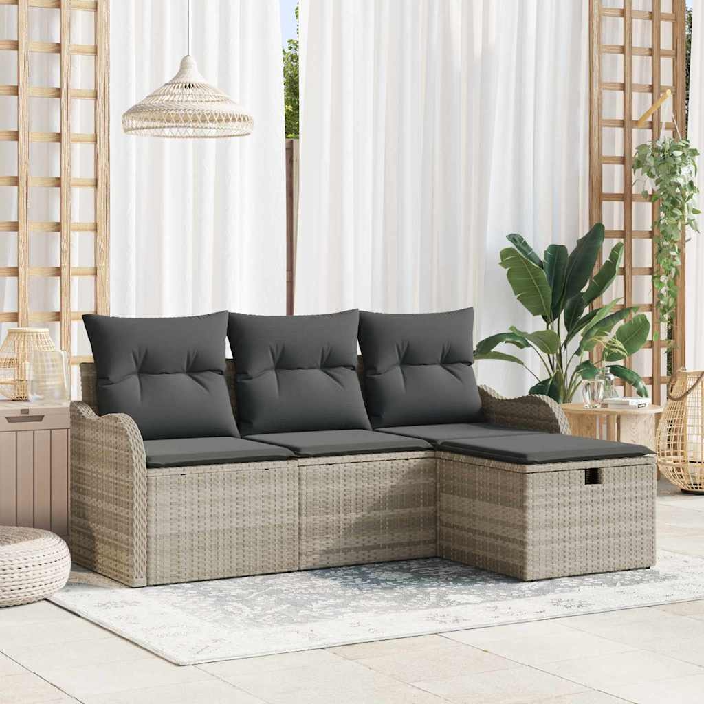 Conjunto de sofás de jardín 4 pcs Beige y Crema ratán sintético