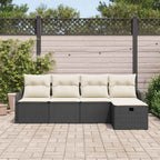 Conjunto de sofá de jardín Manual 5 pcs Negro y crema Poliratán