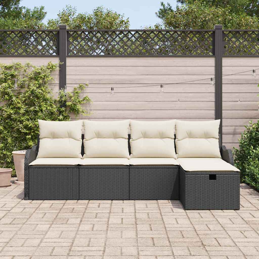 Conjunto de sofá de jardín Manual 5 pcs Negro y crema Poliratán