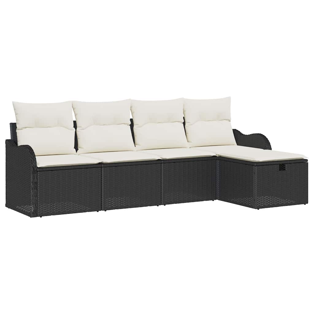 Conjunto de sofá de jardín Manual 5 pcs Negro y crema Poliratán